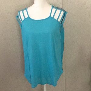 Rampage light blue sleeveless top, beaded shoulder
